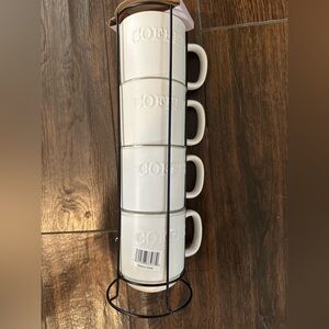 4 coffee mugs set with the coffee mug stand — NWT